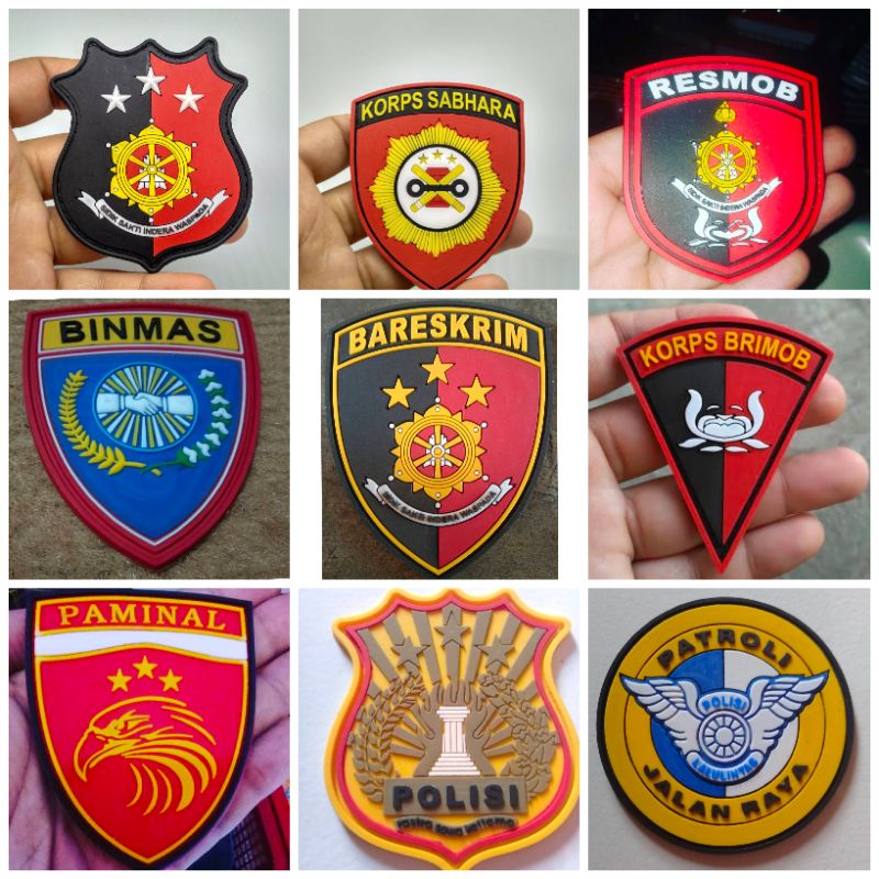 Patch Rubber Emblem Karet Velcro Polisi/sidik sakti/sabhara/resmob/binmas/bareskrim/brimob/paminal/tribata