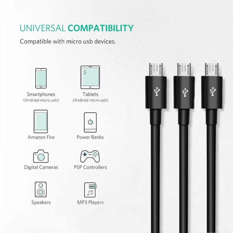 Zzz Kabel Spliter USB Mikro 3in1 Micro USB Charging Cord Kabel Adaptor Sinkronisasi Data Fleksibel 3-in-1 Multi-Fungsi Ca