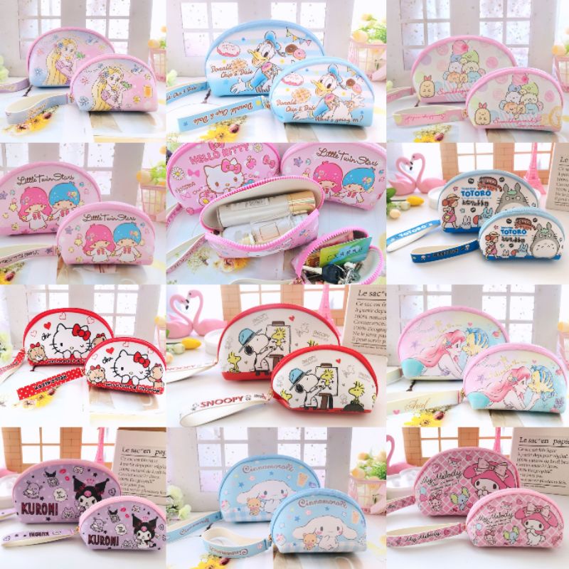 Pouch kosmetik make up serbaguna isi 2 My Melody Kuromi Cinnamoroll Pompompurin Stitch Hello Kitty Rapunzel Ariel Ariel