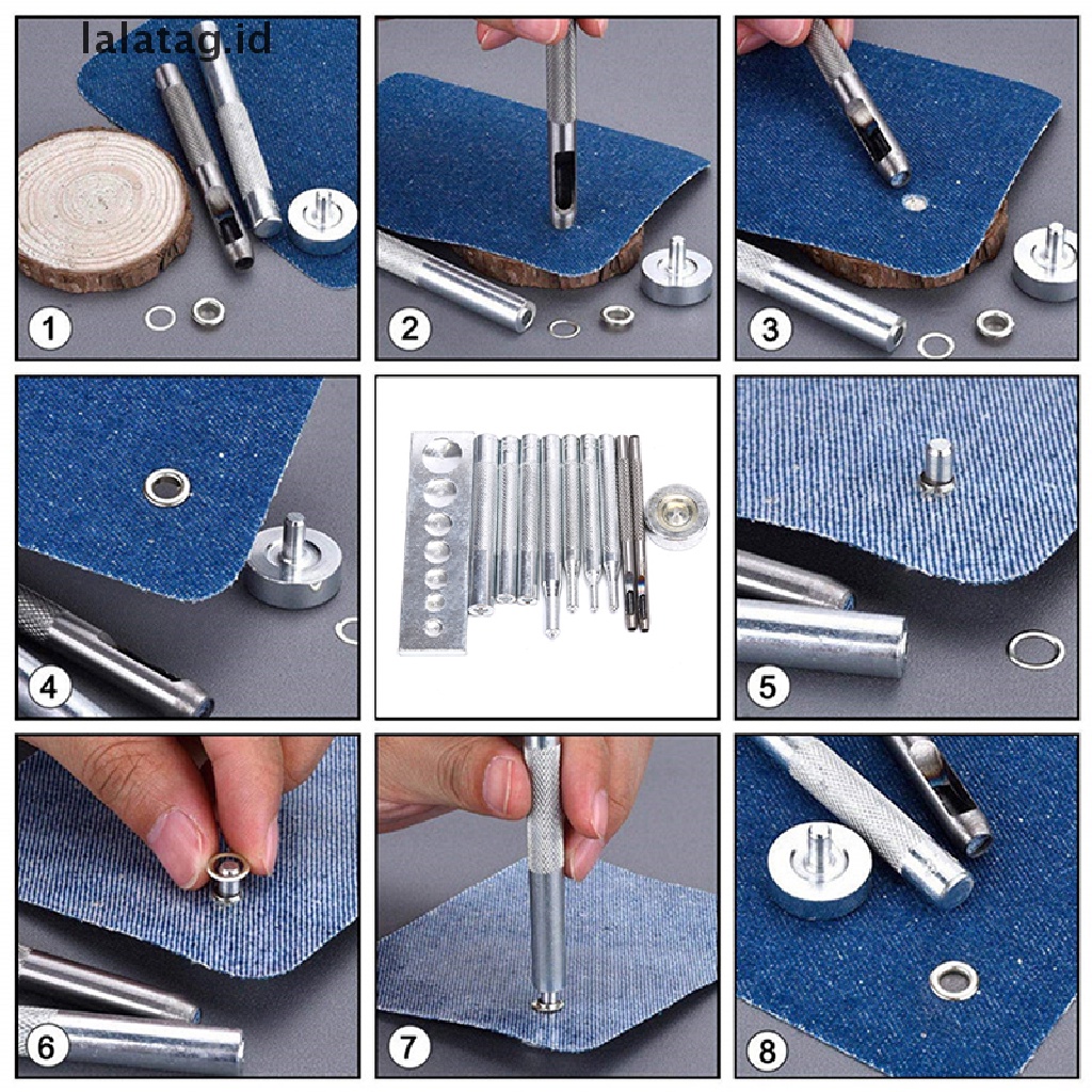 [lalatag] 11pcs/set DIY Kulit Alat Die Punch Hole Snap Rivet Button Setter Base Kit [ID]