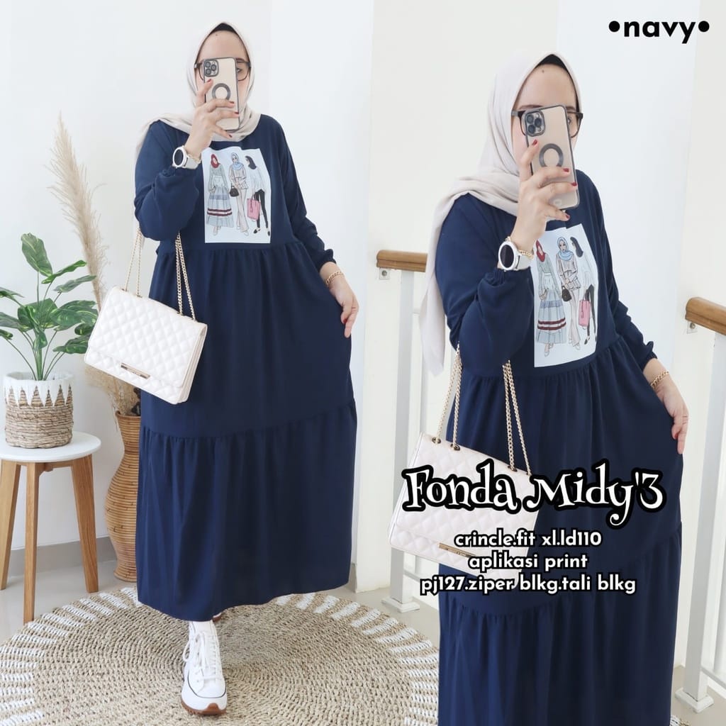 Hanum Dress Premium | Midi dress sablon | Gamis susun rayon | gamis mola crinkle airflow