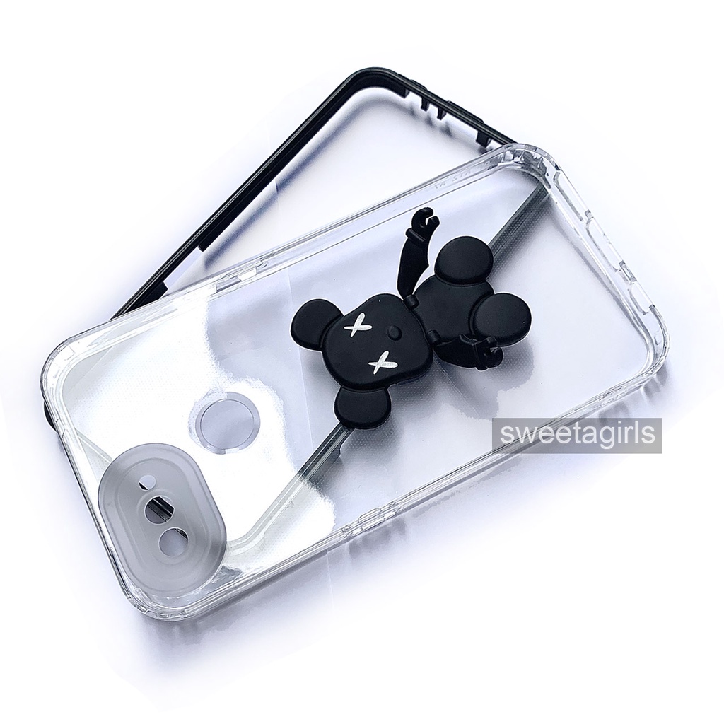 Softcase Transparan Shockproof 3 in 1 dengan boneka Timbul 3D untuk Oppo A5s - A12 - A7 - A11K ( Sama ) - Sweetacase.id - Casing Lucu - Kesing Cewek - Aksesoris Boneka Timbul - Case Bening - Lucu - Gemoy - KAWS