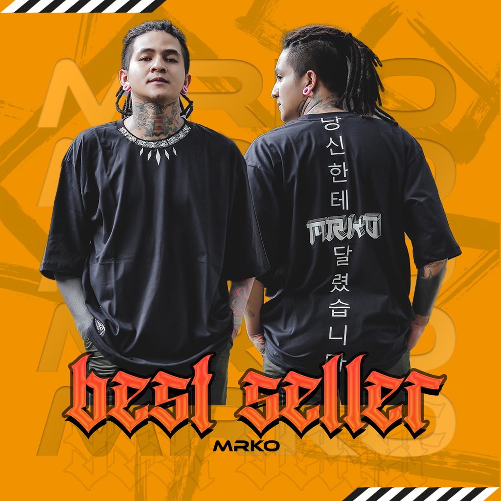 Kaos Oversize Oversized T Shirt Pria Wanita Unisex Distro Original Streetwear Cotton Combed 20s Sablon Plastisol Rubber Ink Dewasa Keren Murah Berkualitas Premium Cowok Cewek WARNA HITAM MRKO OVERSIZE009