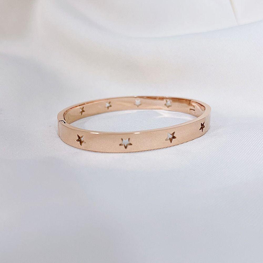 Mxbeauty Wanita Bangle Rose Gold Vintage Stainless Steel Berongga Keluar Indah Gesper Fashion Perhiasan