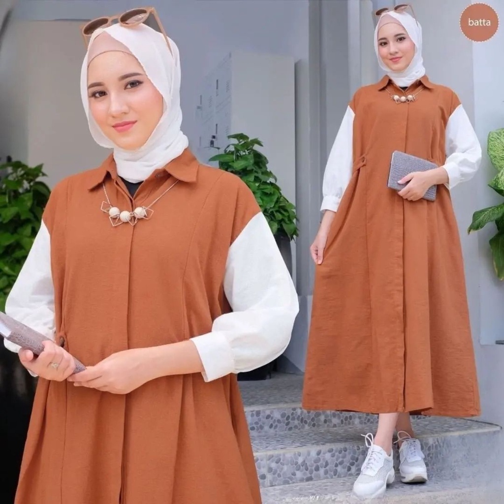 Dress Wanita Terbaru Nessia Dress Lengan Balon Model Long Vest Shakila Premium // Nessia Dress Terbaru Long Vest Lengan Balon