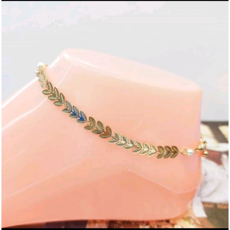 cod gelang kaki mewah motif daun lapis mas 24k asli sangat cantik
