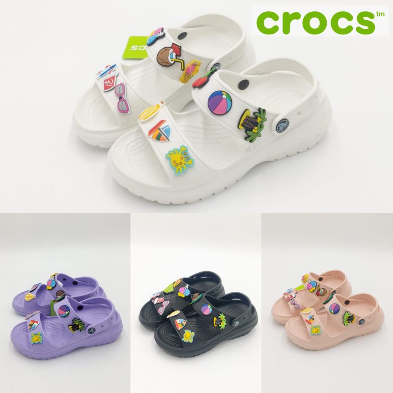 Crocs wanita / Crocs Bae sandal Slide lengkap jibitz / Crocs bae sandal jibitz balon