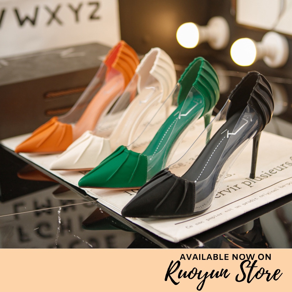 RYS - Glass Elegance Sepatu Slip-On Hak Heels Tinggi Wanita Fashion Pesta (NO LOGO) - Ori Import