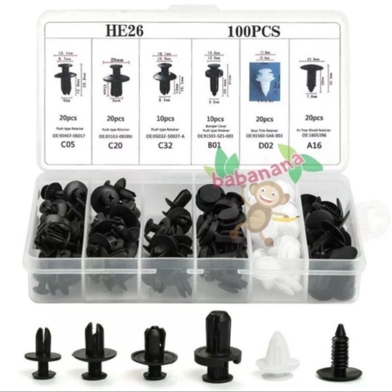 100pcs Bumper Clip Fastener Dashboard Sekrup Baut Pengencang Rivet Fender Interior Exterior Klip Kancing Baut Screw