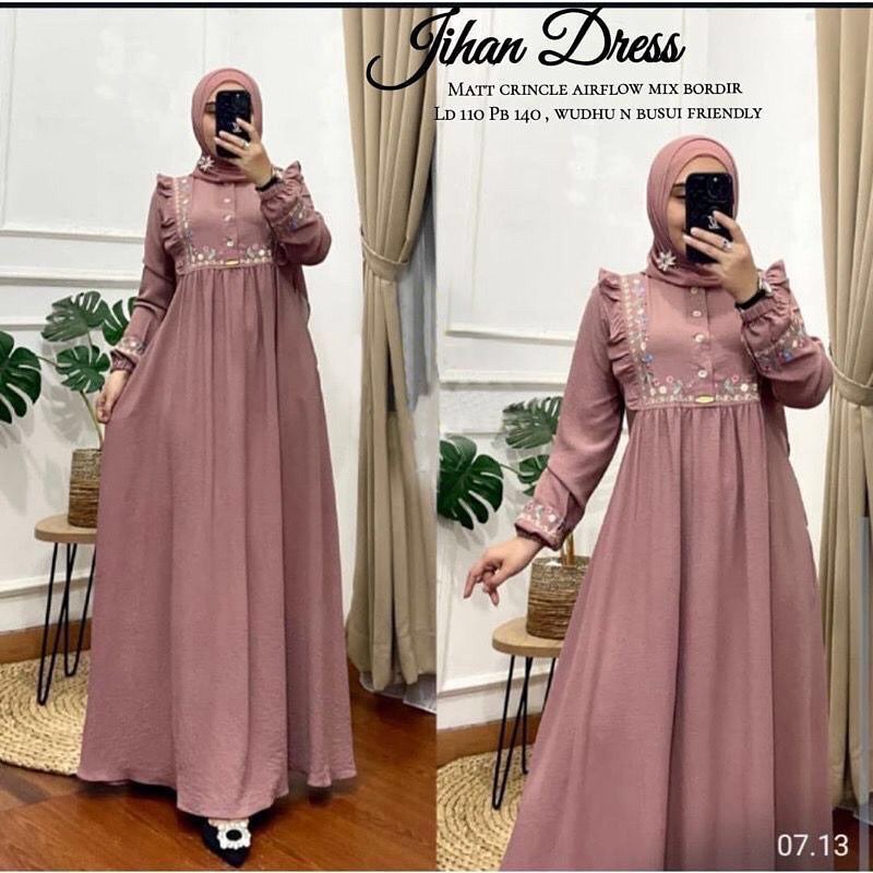 JIHAN DRESS GAMIS CRINKLE AIRFLOW PREMIUM DRESS WANITA TERBARU 2023 GAMIS WANITA BAHAN CRINGKLE APLIKASI BORDIR MEWAH