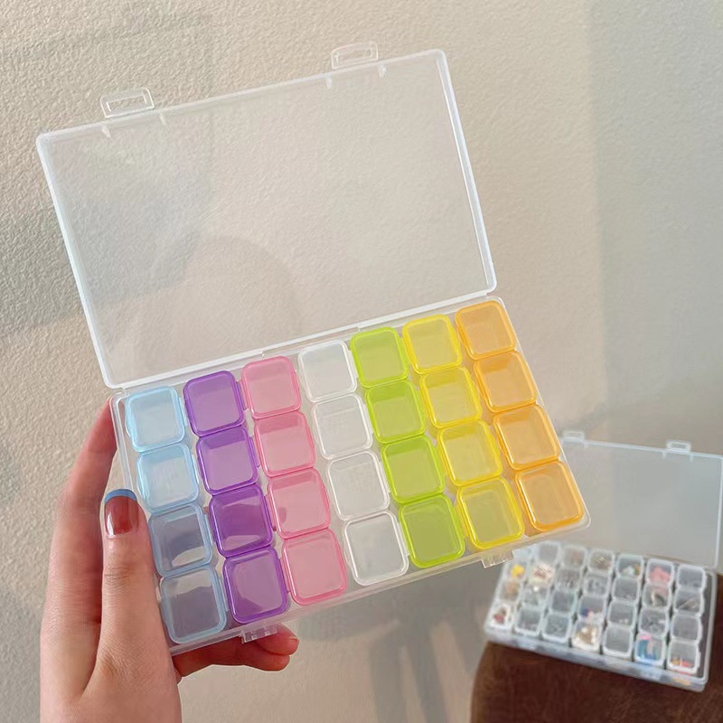 28kisi Kotak Perhiasan Plastik Warna-Warni Portabel Nail Art Berlian Sortir Kasus Perhiasan Serbaguna Aksesori Tahan Debu Bening Cincin Dan Kalung Organizer