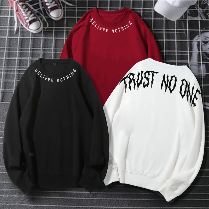 Parisdivarious Sweater Hoodie Sweatshirt Crewneck Trust No One Bahan Fleece Size S - XXL (Pria &amp; Wanita)