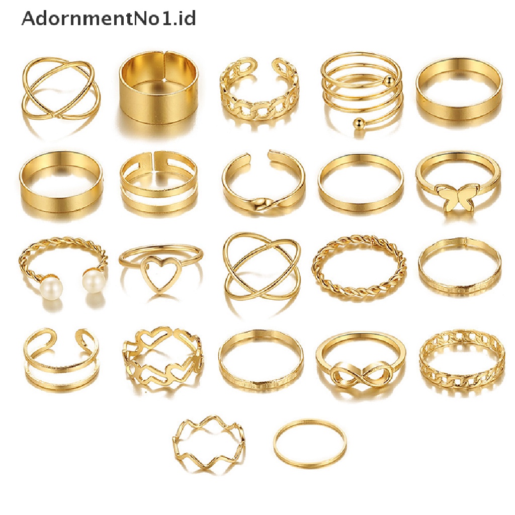 [AdornmentNo1] 22pcs Set Vintage Hollow Hati Butterfly Rings Set Untuk Wanita Metal Warna Silver Geometris Bentuk Spiral Ring rendy Jewelry [ID]