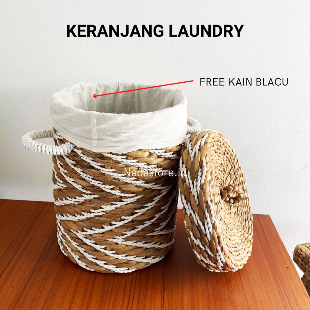 KERANJANG ENCENG GONDOK BASKET CEMLUK RAJUT  PUTIH KUALITAS EXPORT SUBSIDI ONGKIR