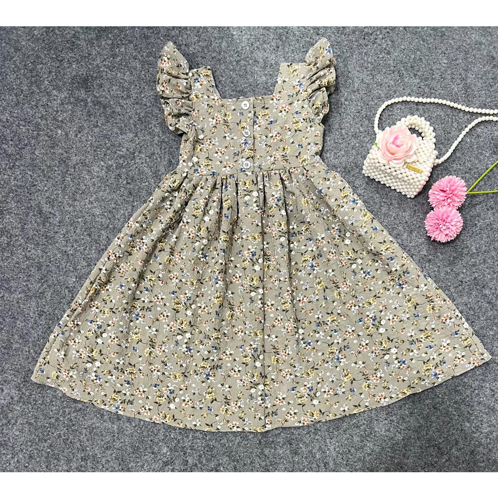 Jimmedy.id - Dress Anak Perempuan Imut Bunga Cantik Bahan Crincle Premium Untuk Umur 3 - 7 Tahun