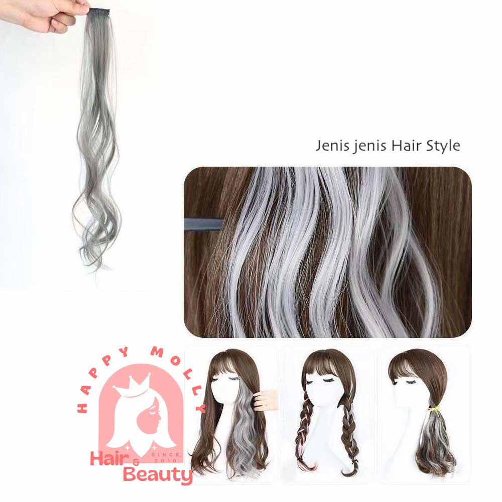 Hair Clip Extension Curly - Highlight Rambut Sambung Palsu - Fashion Wanita Korea - Headpiece Warna Warni W8156 ( Group )