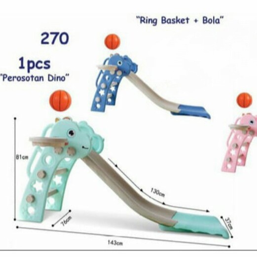 Mainan Anak Perosotan Dino / Mainan Anak - Perosotan Dino 2 in 1 Ring Basket Kisubo VRT270