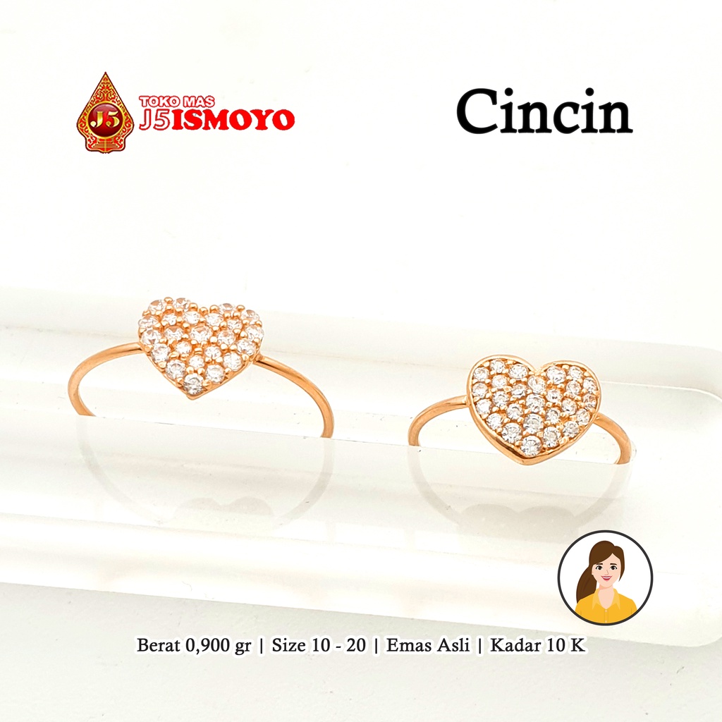 Cincin Emas 10 Karat Love Batu Putih J5 Ismoyo