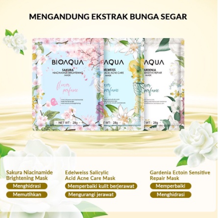 BIOAQUA Sheet Mask Masker Wajah Flowers Series | Hydrating Essence Face Mask Brightening dan Anti Acne (28g/pcs)