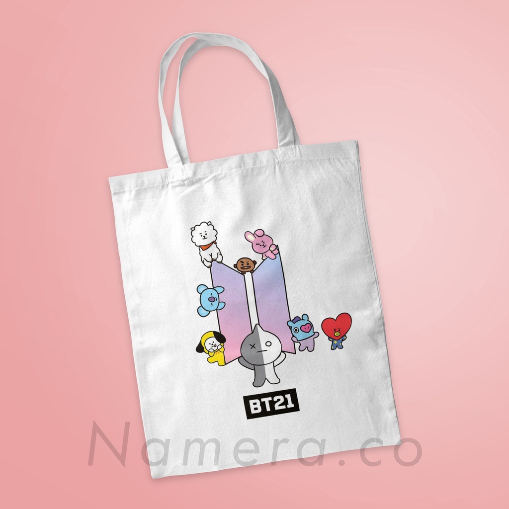 Tas Totebag BTS Kpop Korea Kanvas Premium Jungkook Jimin Taehyung Tote bag Full Resleting