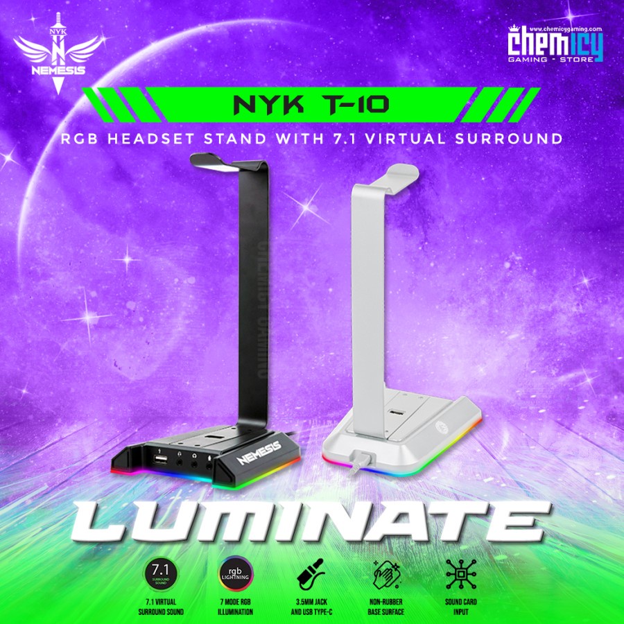 NYK T10 Luminate RGB Headset Stand 7.1 Virtual Surround with USB Port