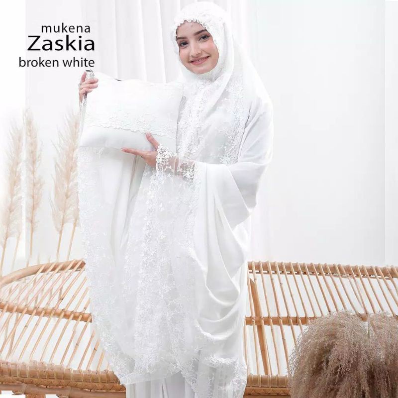 [PREMIUM] Mukena ANDIEN RAYON ikatan cinta Khusus Broken White JUMBO Full Renda lebar 20cm bahan katun lembut Dewasa Grosir