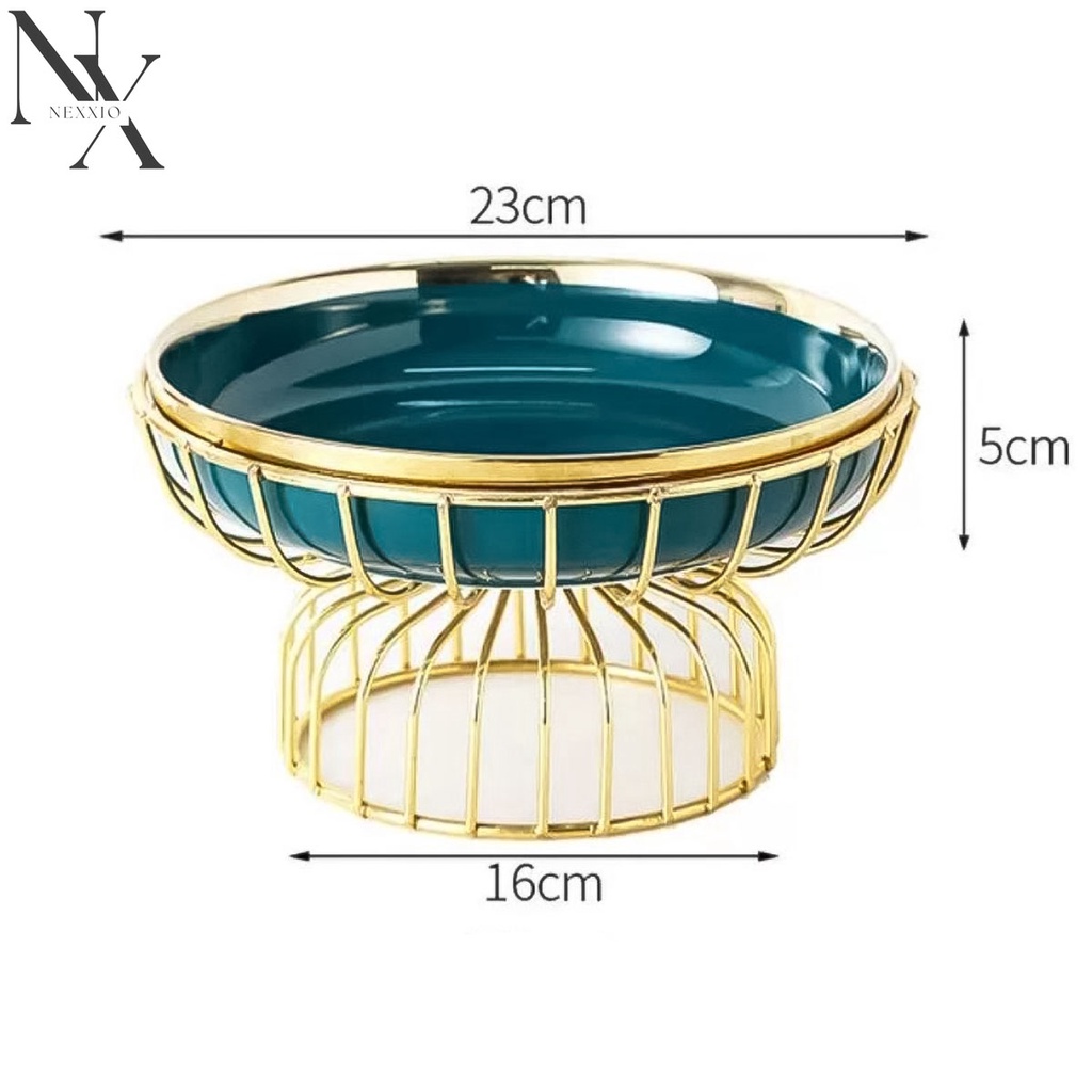 NexXio TEMPAT BUAH KERAMIK GOLD DUDUKAN STAINLESS GOLD / Ceramic Fruit Tray / Tray Tempat Buah / Tempat Buah Keramik Elegant
