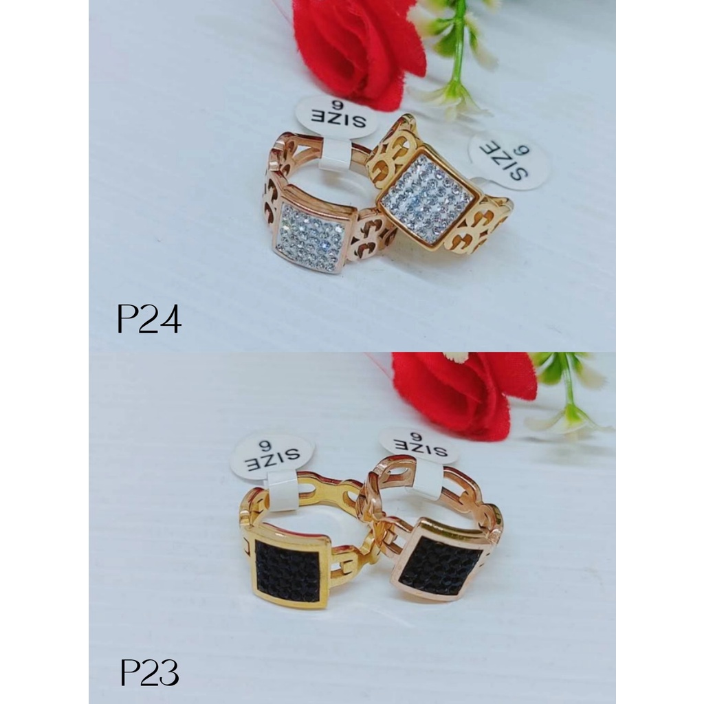 Cincin Titanium Permata Putih/Hitam Perhiasan Wanita P23/24