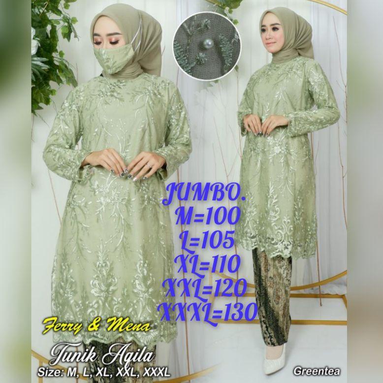{TNA.14Ja23ᴱ} Kebaya Brukat Jumbo LD 130cm / Kebaya Hijau Sage Jumbo LD 130cm