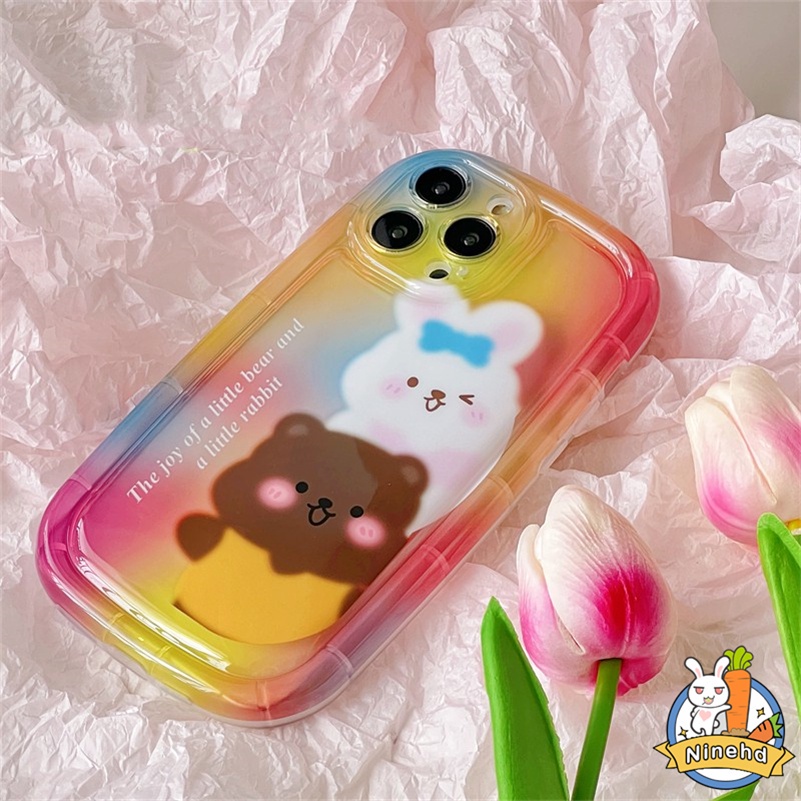 IPHONE Casing Kompatibel Untuk Iphone14 13 12 11 Pro Max X Xr Xs Max8 7 6 6s Plus Se2020Kartun Lovely Rabbit Tpu Silikon Casing Ponsel Tebal Airbag Shockproof Soft Case Cover Pelindung