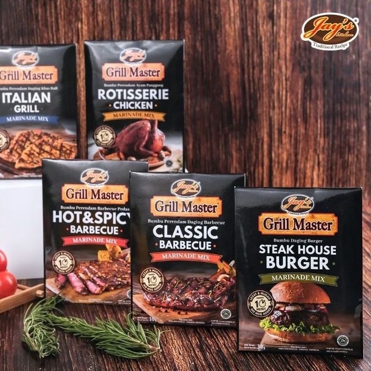 Jay's Jays Grill Master Marinade Mix / Bumbu Dapur Marinasi Perendam Daging / Rotisserie Chicken / Classic Barbecue / Barbeque BBQ / Hot Spicy / Steak House Burger Italian Grill Beef Sapi Ayam