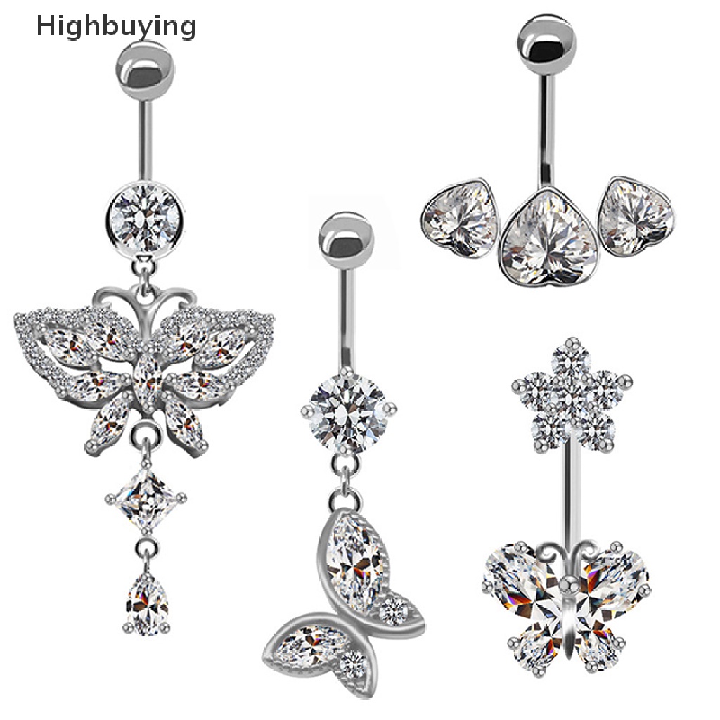 Hbid Stainless Steel Kupu-Kupu Cinta Hati Zirkon Sexy Belly Button Ring Cincin Pusar Glory