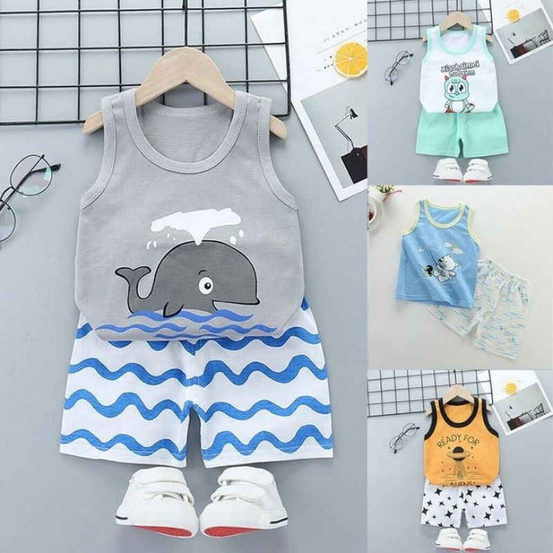 Setelan Renang Anak Baby Boy Tank Top And Shorts Set Premium 6-24 Bulan