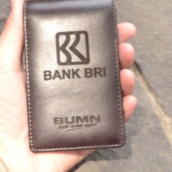 

레 Name Tag Id Card Kulit Asli Terbaik Logo Bri Coklat Tua Miliki