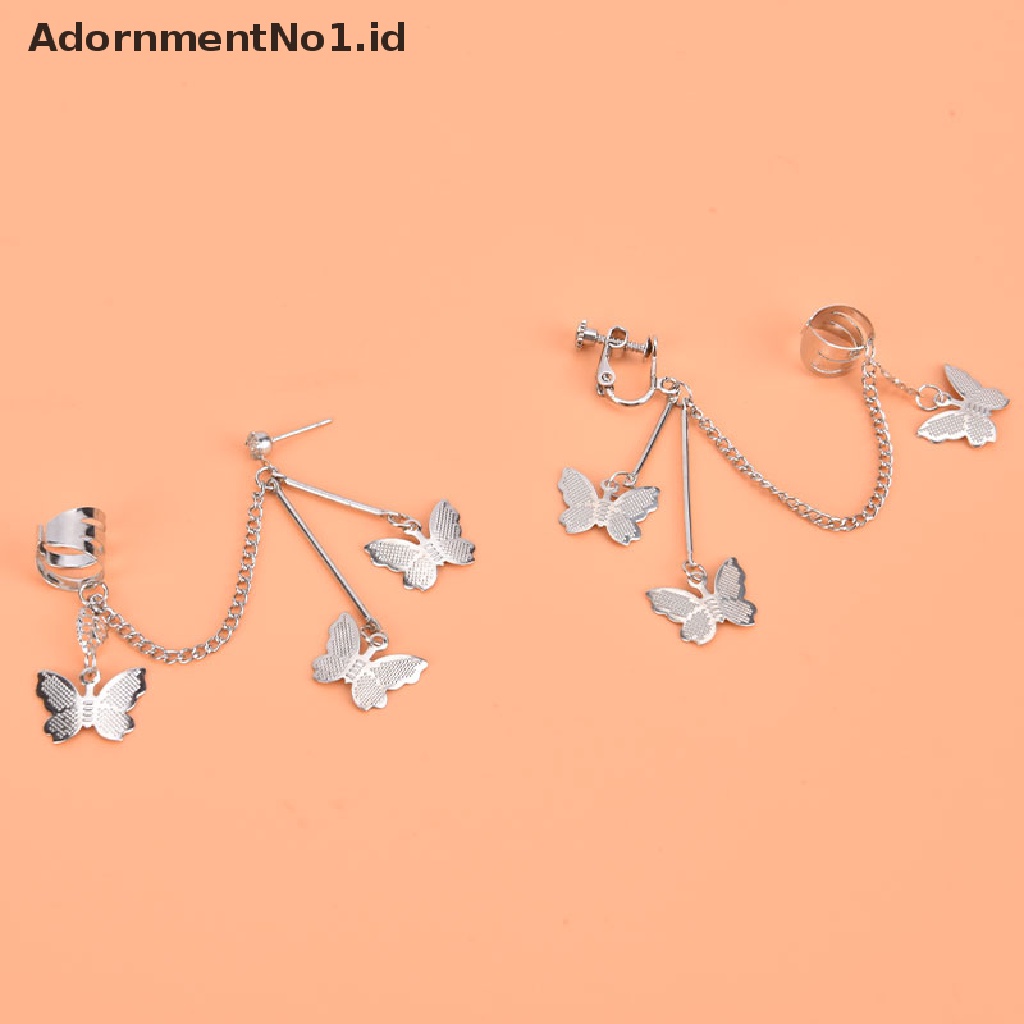 [AdornmentNo1] Kupu-kupu Klip Anting Ear Hook Stainless Steel Klip Telinga Anting Tindik Ganda [ID]