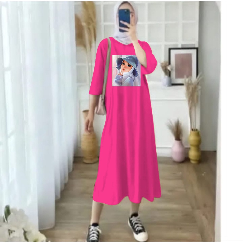 DRESS MIDI WANITA OVERSIZE HIJAB TOPI