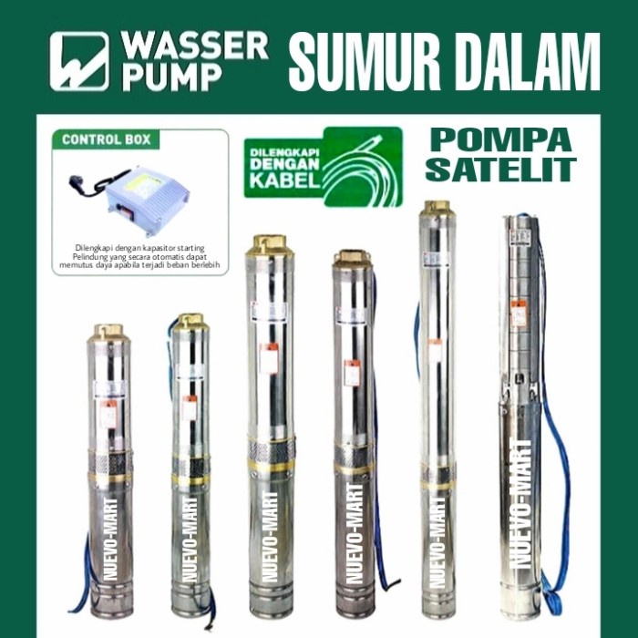 best seller] WASSER Submersible Pompa Satelit 3 Inch 1/3 HP SD-P303K-2 Kabel 33 m