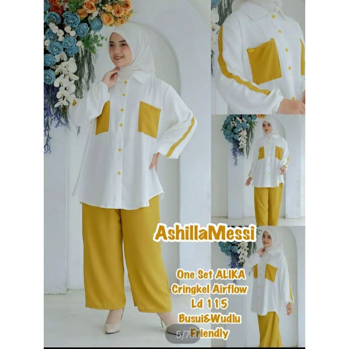 ALIKA SET CRINKLE AIRFLOW PREMIUM / SETELAN KEMEJA KOMBINASI DAN CELANA KULOT / SETELAN WANITA TERBARU (BANYAK SIZE M. L. XL. XXL)