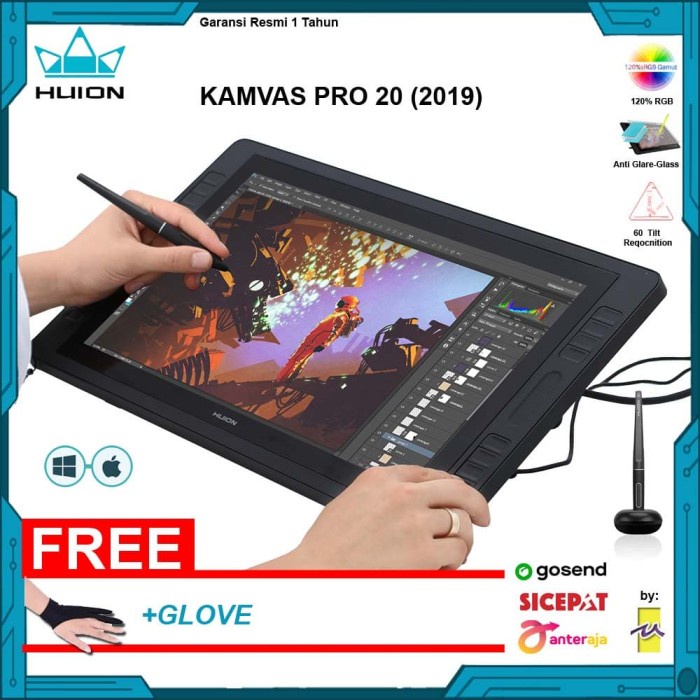 Tablet Huion Kamvas Pro 20 Drawing Pen Tablet Display Garansi Resmi