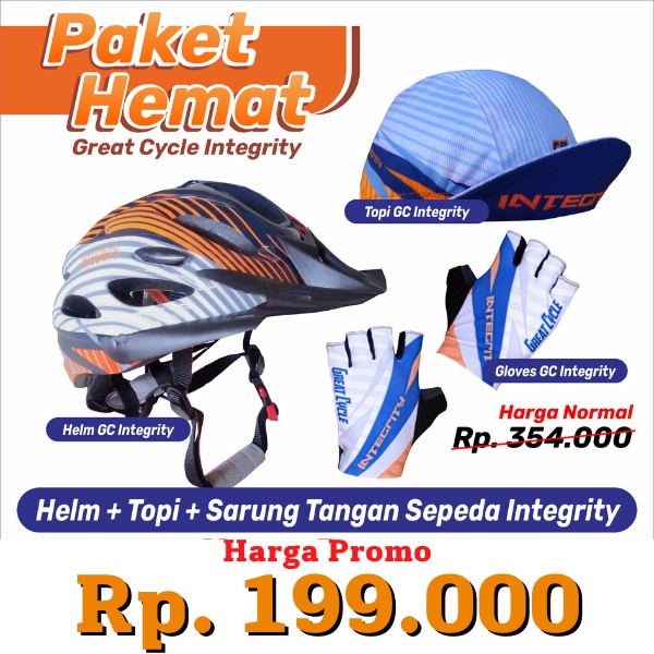 Paket Hemat Helm Sepeda Include Topi dan SarungTangan Sepeda Integrity