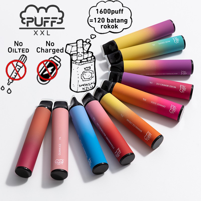 PUFF-1600 puff-All Flavours Vapoor pod/Vapee sekali pakai(disposable) Wanita/Liquid Banyak Rasa Kapasitas besar