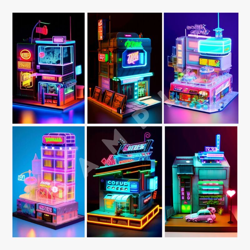 

1 Set Original Retro Design Diorama Mini Building Postcard / Kartu Pos Gift Collection