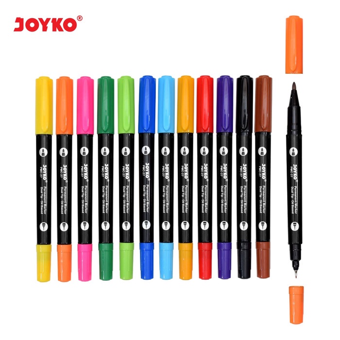 Color Permanent Marker Dual Tip Spidol Permanen 12 Warna Joyko PMC-27