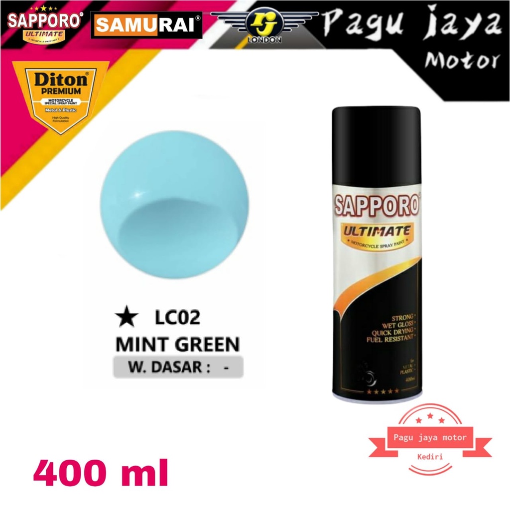 SAPPORO ULTIMATE LC02* MINT GREEN HIJAU 400ML PILOX PILOK CAT SEMPROT SPRAY PAINT THAILAND LOOK