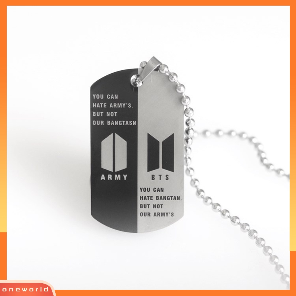 {oneworld} Unisex Bangtan Boys Logo Tag Liontin Stainless Steel Rantai Kalung Perhiasan Hadiah