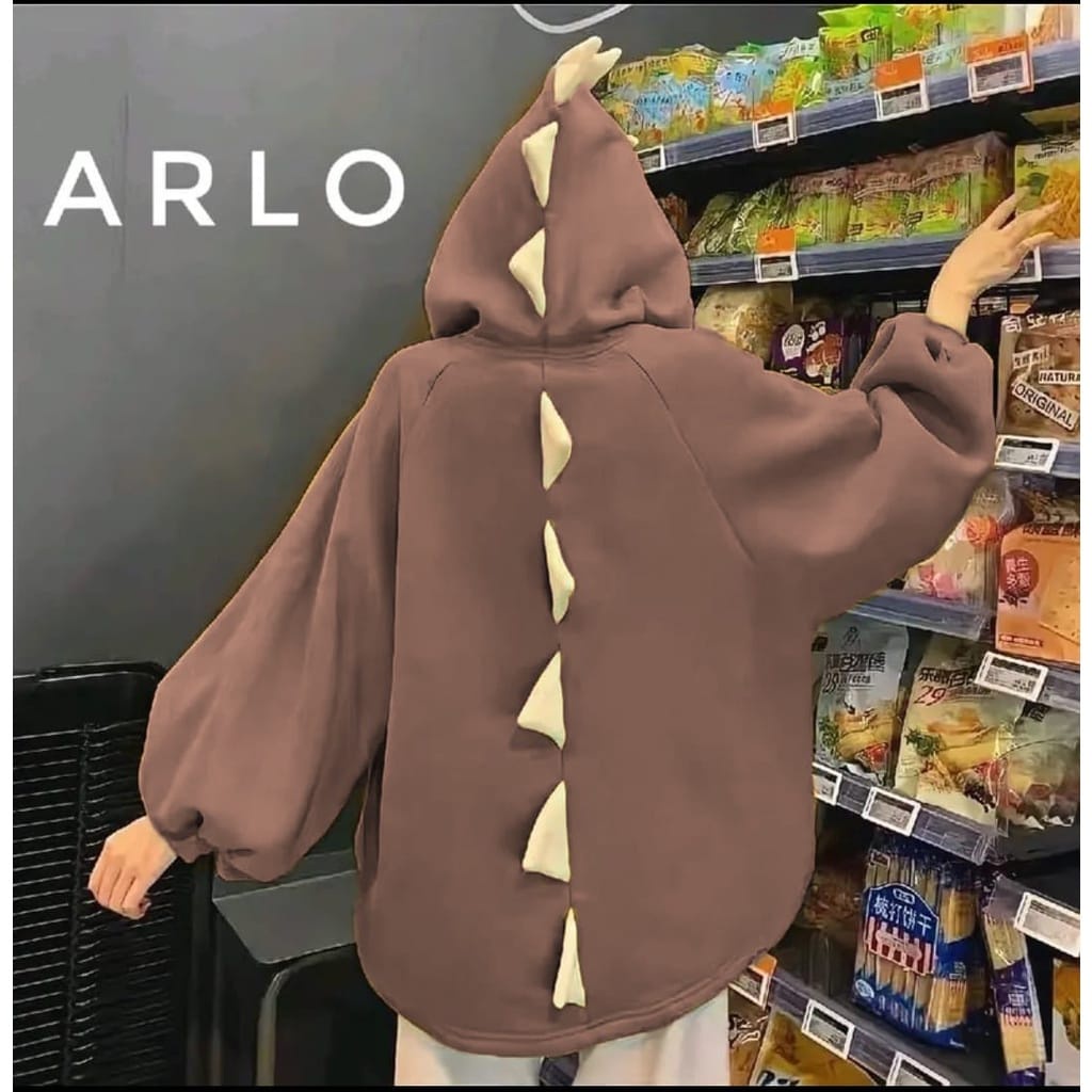 Dino Cute Sweater Outerwear Hoodie Wanita Remaja Korean Style Matt Fleece Tebal Polos Basic Premium