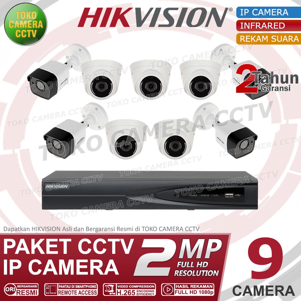 PAKET CCTV IP CAMERA HIKVISION 2MP 16 CHANNEL 9 KAMERA AUDIO