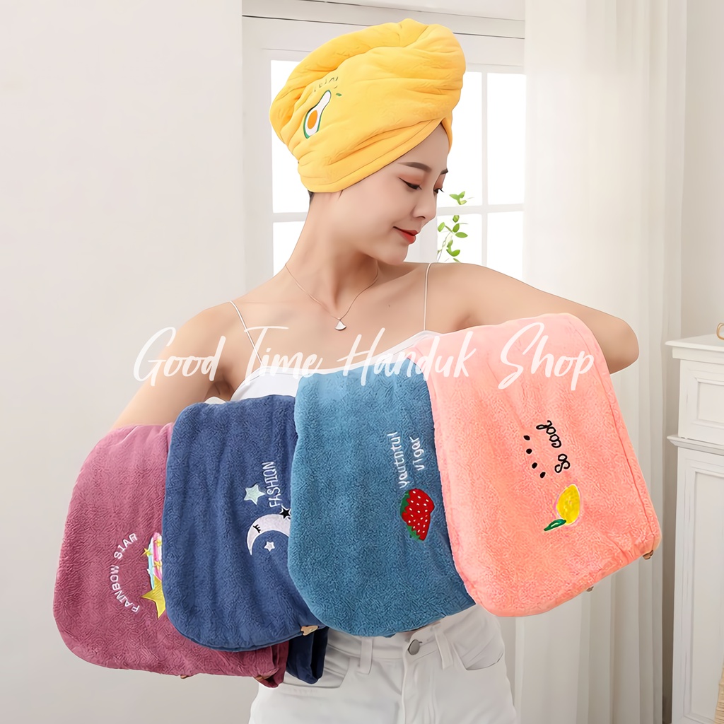 Handuk Keramas Model Kancing Import Microfiber Handuk Pengering Rambut Head Towel Fast Dry Hair Handuk Kepala