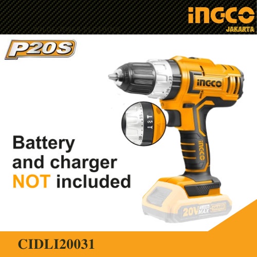 Bor Cordless Impact Drill 13mm( Mesin ) Beton Baterai INGCO CIDLI20031