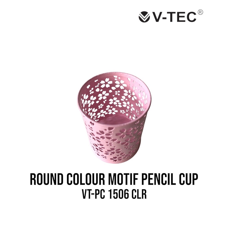 Pencil Cup Bulat Motif  V-TEC  PC-1506 Colour Desk Set Round Organizer Satuan- SHSNP